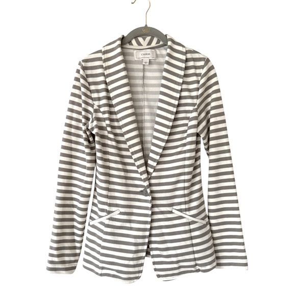 Caslon Women’s Gray White Striped Blazer Jacket Size Small Cotton - Picture 2 of 16